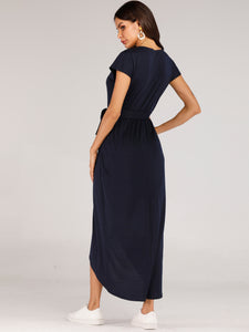 Belted Tulip Hem Solid Wrap Dress