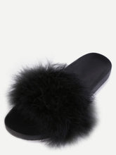 Load image into Gallery viewer, Black Faux Fur Soft Sole Flat Slippers