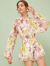 Load image into Gallery viewer, Ditsy Floral Frill Trim Flounce Sleeve Backless Romper