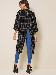 Open Placket Split Back Grid Coat