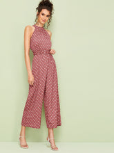 Load image into Gallery viewer, Polka Dot Belted Wide Leg Halter Jumpsuit