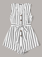 Load image into Gallery viewer, Buttoned Front Belted Striped Romper