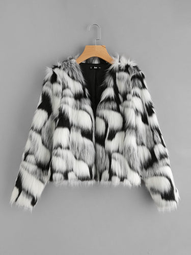 Two Tone Faux Fur Open Front Coat