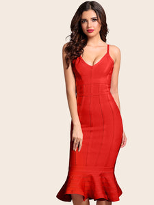 Adyce Solid Fishtail Hem Bodycon Slip Dress