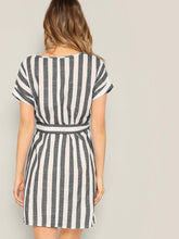 Load image into Gallery viewer, Block Striped Belt Dress