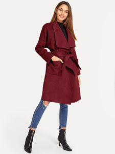 Drop Shoulder Drape Collar Wrap Coat