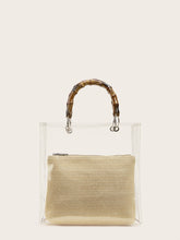 Load image into Gallery viewer, Bamboo Shaped Handle Clear Tote Bag With Inner Pouch