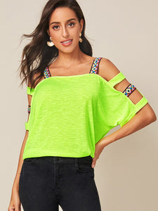 Cut-out Shoulder Top With Aztec Strap