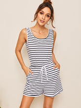 Load image into Gallery viewer, Striped Drawstring Waist Romper