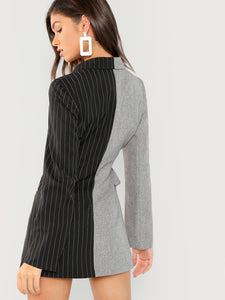 Colorblock Tie Waist Surplice Wrap Blazer