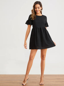 Flounce Sleeve Solid Schiffy Dress