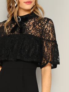 Bow Detail Lace Insert Palazzo Jumpsuit