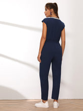 Load image into Gallery viewer, Contrast Striped Trim Drawstring Waist Jumpsuit