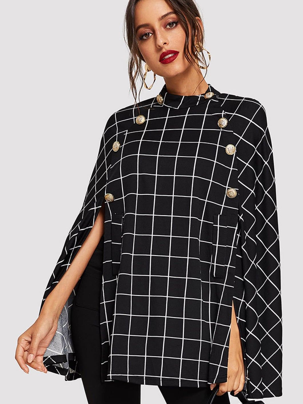 Double Button Mock Poncho Coat