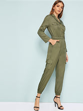 Load image into Gallery viewer, Solid Button Through Pocket Utility Jumpsuit