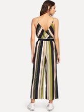 Load image into Gallery viewer, V Neckline Tie Side Striped Jumpsuit