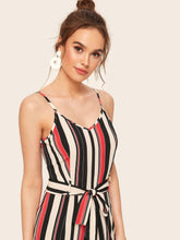 Load image into Gallery viewer, Striped Belted Cami Jumpsuit