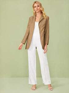 Double Button Lapel Belted Blazer