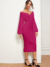 Load image into Gallery viewer, Blouson Sleeve Surplice Wrap Split Hem Dress