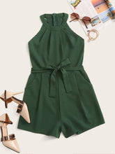 Load image into Gallery viewer, Solid Self Tie Zip Back Halter Playsuit