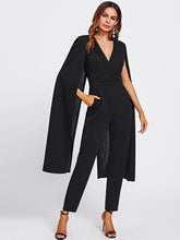 Load image into Gallery viewer, Cape Sleeve Surplice Wrap Tailored Jumpsuit