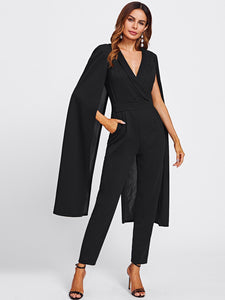 Cape Sleeve Surplice Wrap Tailored Jumpsuit