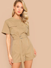 Load image into Gallery viewer, Flap Pocket Zip Back Belted Romper