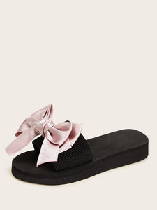 Bow Decor Open Toe Sliders