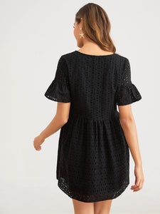 Flounce Sleeve Solid Schiffy Dress