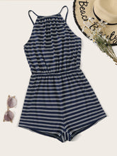 Load image into Gallery viewer, Blouson Waist Striped Halter Romper