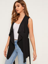 Load image into Gallery viewer, Solid Waterfall Collar Belted Vest