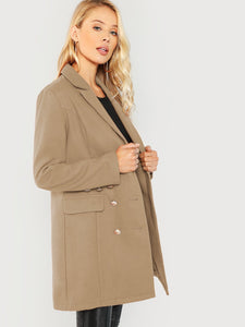 Double Breasted Notched Neck Solid Coat