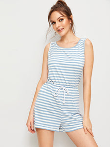 Striped Drawstring Waist Romper