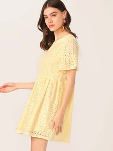 Flounce Sleeve Solid Schiffy Dress