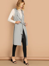 Load image into Gallery viewer, Bow Tie Waist Longline Belted Vest Coat