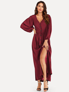 Bishop Sleeve Button Through Maxi Dress