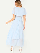 Load image into Gallery viewer, Self Belted Surplice Wrap Cape Dress