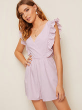 Load image into Gallery viewer, Solid Ruffle Trim V Back Romper