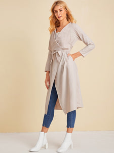 Waterfall Neck Belted Outerwear