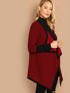 Waterfall Collar Contrast Cuff Coat