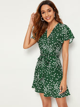 Load image into Gallery viewer, Surplice Ditsy Floral Belted Dress