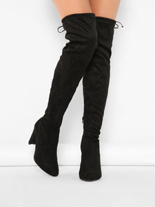 Almond Toe Chunky Heel Thigh High Boots