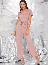 Load image into Gallery viewer, Flap Pocket Front O-ring Zip Up Belted Jumpsuit