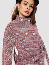 Load image into Gallery viewer, Double Breasted Front Tie Waist Tweed Cape Coat