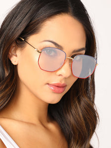 Pearl Detail Thin Rectangular Frame Sunglasses