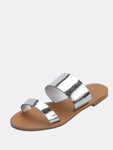 Metallic Mermaid Scale Double Band Slide Sandals