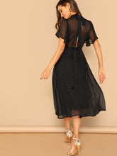 Load image into Gallery viewer, Mock-neck Knot Back Sheer Panel Dress