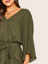 Load image into Gallery viewer, Surplice Neck Bell Sleeve Self Belted Playsuit