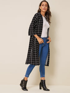 Open Placket Split Back Grid Coat