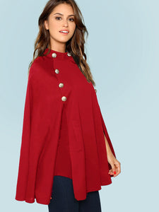 Double Button Mock Poncho Coat